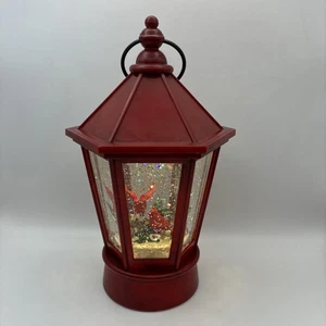 Christmas Lighted Musical Snow Globe Lantern  Glitter Cardinals - Picture 1 of 13