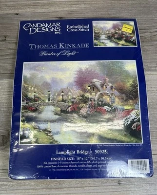 Thomas Kinkade Kit 50925 LAMPLIGHT BRIDGE Embellished Cross Stitch Sealed - Image 1 of 4