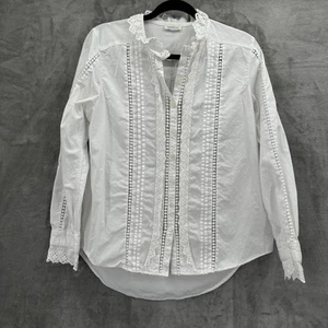 Sundance Top Shirt Womens Medium White Cottage Core Button Dainty Ruffle Lace - Picture 1 of 10
