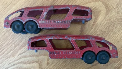 VINTAGE HUBLEY CAST METAL TRANSPORT  CAR TRAILER HAULER (x2) - Image 1 of 4