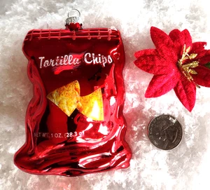 Christmas Ornament TORTILLA CHIPS Red Bag 4" Tall GLASS - Picture 1 of 4