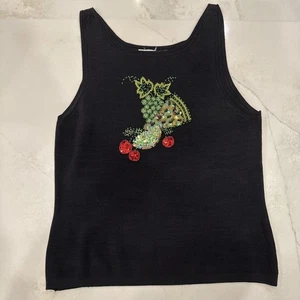 Camiseta sin mangas vintage Bellini con cuentas de frutas tejida negra sin mangas para mujer L Y2K retro - Imagen 1 de 12