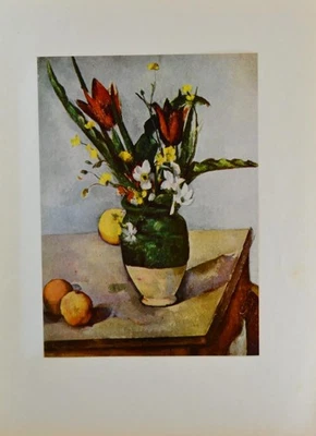 Decoração de parede vintage Paul Cézanne tulipas e maçãs década de 1950 impressão artística - Imagem 1 de 4