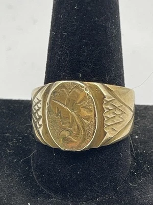 Мужское кольцо-печатка с маркировкой золото 18 карат дизайн овальная гравировка латунь размер 11,5 - Изображение 1 из 4