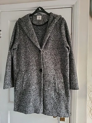 Tu Grey Size 14 Long Wool Cardigan Jacket With Hood - Image 1 of 4