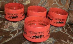VTG 4 HORSE RACE BRIGHT RED DESSERT GLASS BOWL SET - Picture 1 of 2