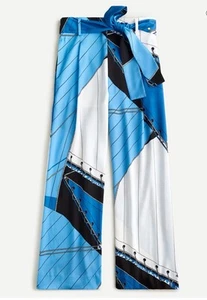 NWT MSRP $168 J. Crew Tie-Waist Dress Pant In Ratti Regatta Print Blue Sz 14 - Picture 1 of 13