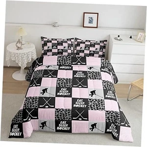 Ice Hockey Comforter Set Hockey Player Pucks Bedding Set for Teen Full Multi 22 - Picture 1 of 4