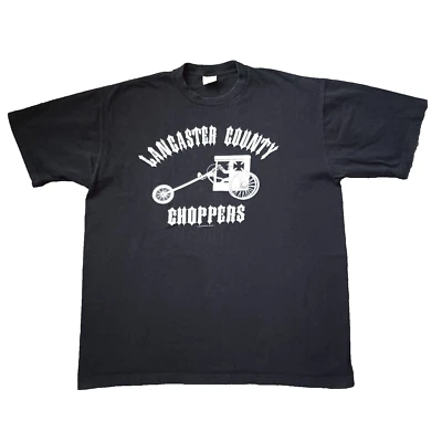 Vtg Lancaster County Choppers T Shirt Men XL Black Graphic Logo Short Sleeve Y2K - Image 1 of 4