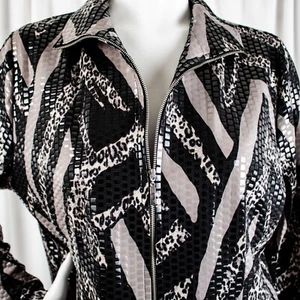 Misook New Black Gray Leoperd Pattern Paillette Women Formal Jacket Coat Size L - Picture 1 of 12