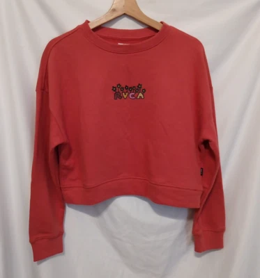 RVCA Cropped Sweatshirt Women XS Coral Red Crewneck Floral - Image 1 of 4