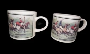 2 Vintage Stoneware Cups Mug Marked Japan Polo Scene Horses - Picture 1 of 6
