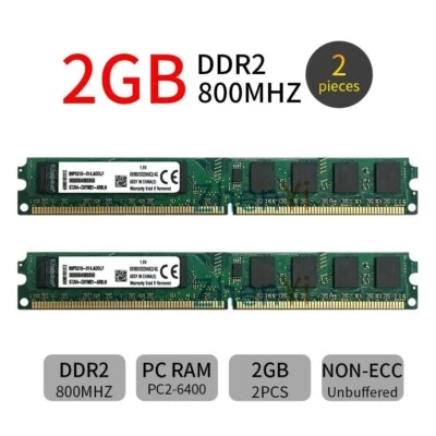 KIT MEMORIE RAM KINGSTON 4 GB (2 x 2 GB) DDR2 800 MHz - 1,8 V -DIMM SDRAM PC2 - Immagine 1 di 4