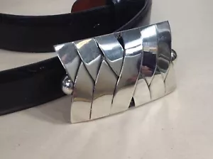 Pat Areias woven Sterling 925 Silver Belt Buckle Set Leather 32” Waist - Picture 1 of 12