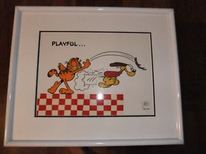 1993 GARFIELD ODIE PLAYFUL Limited Edition Sericel JIM DAVIS COA FRAMED & MATTED - Picture 1 of 8