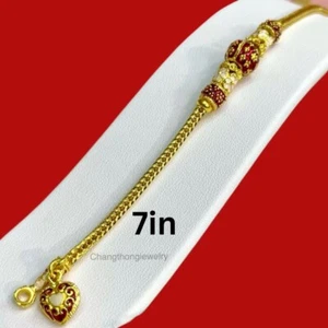 Bracciale Donna Cuore 18K 22K 23K 24K THAI BAHT ORO GIALLO 7 in - Foto 1 di 3