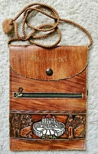 ITALIAN Passport Holde GENUINE Leather From ROMA Neck Pouch Travel String Purse - Picture 1 of 4