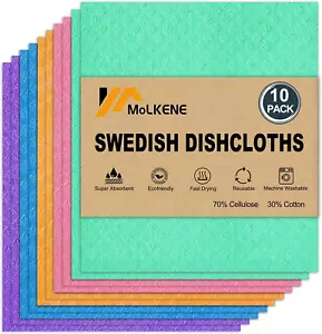Swedish Dish Cloths - 10 Pack Reusable Kitchen Dishcloths - Ultra Absorbent Dish - Picture 1 of 12