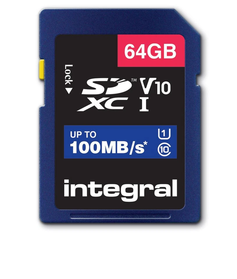Integral 64GB HIGH SPEED SDHC/XC V10 100MB CLASS 10 UHS-I U1 SD (64GB SDXC UHS-1 - Immagine 1 di 1