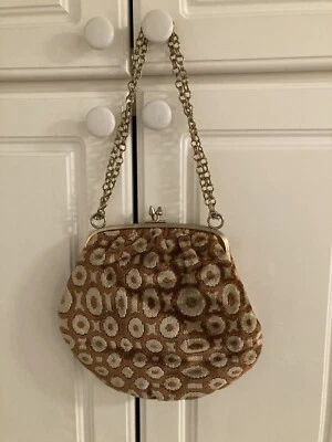 Vintage Cheetah Tapestry Carpet Bag Handbag Pocketbook Purse Boho Gold Chain - Image 1 of 4