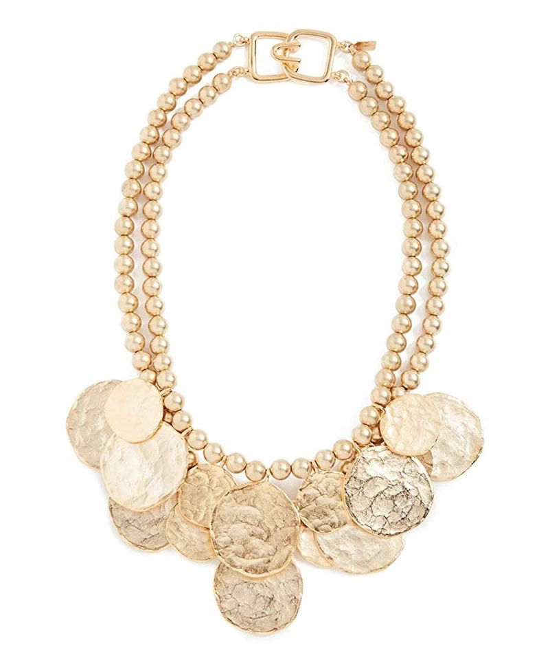 KENNETH JAY LANE, 2 РЯДА ЗОЛОТОЙ ШАР ОЖЕРЕЛЬЕ С КОВАНЫЕ ЗОЛОТЫЕ МОНЕТЫ ПОДВЕСКИ - Изображение 1 из 3