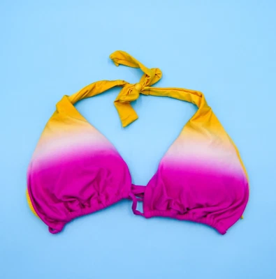Nuevo Bikini Top Halter Victorias Secret Grande Rosa Amarillo Rayas Volantes Foto 1 de 4