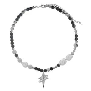 Women Girl Black White Beads Necklace Baroque Pearl Necklace Star Pendant Choker - Picture 1 of 8