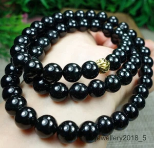 Certified Black Green Burma 100% Natural A jadeite jade Necklace 墨翠项链 26inches - Picture 1 of 16