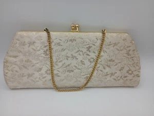 Women's White Gold Purse Wallet Clutch Cocktail Chain Handle Vtg Original 50s - Bild 1 von 7
