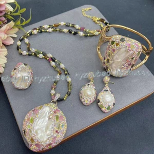Pendientes de perlas barrocas blancas de turmalina natural pulsera anillo colgante collar - Imagen 1 de 12