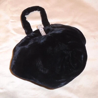 ANTIQUE 1910s 20s EDWARDIAN VELVET EVENING BAG WRISTLET PURSE RHINESTONE CLASP - Image 1 of 4