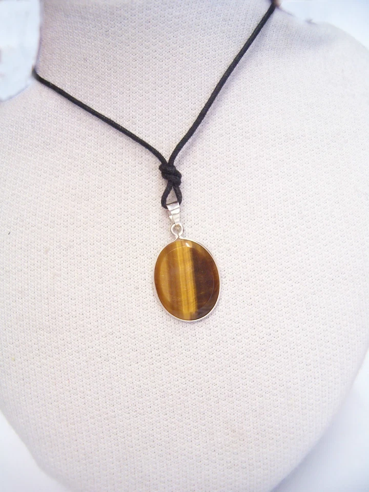 Ciondolo in ARGENTO 925 con OCCHIO DI TIGRE naturale e girocollo - pendente - Immagine 1 di 4