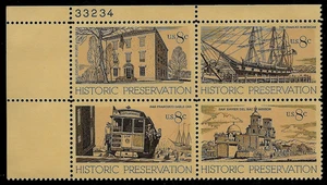 HISTORIC PRESERVATION 1971 US HISTORY #1440-1443 MINT NH VF 8c STAMP PLATE BLOCK - Picture 1 of 6