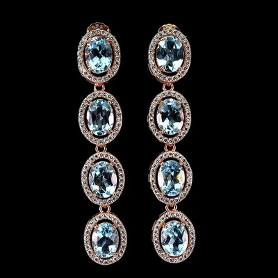 925 Sterling Silver Earrings Oval Sky Blue Topaz 8x6mm Natural Gemstone jewelry - Image 1 of 4