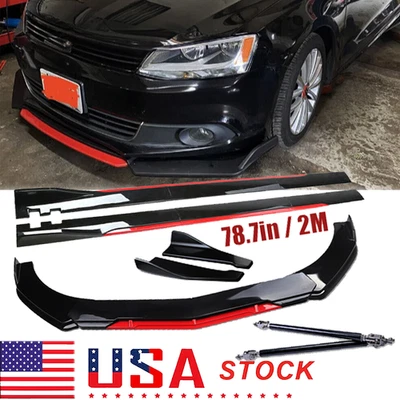 Front Bumper Lip Splitter Spoiler Glossy Black +Red For Volkswagen EOS 2007-2016 - Image 1 of 4