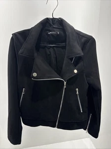 Apperloth A Woman's Black Faux Suede Motorcycle Jacket Zip Up Size M - Picture 1 of 8