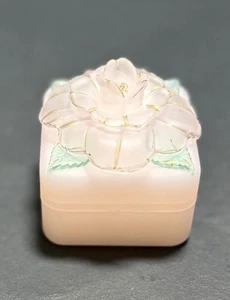 Vintage Ring Box durchscheinend rosa 3D Rose Kunststoff quadratisch Schmuck Schmuckstück JCM - Bild 1 von 14