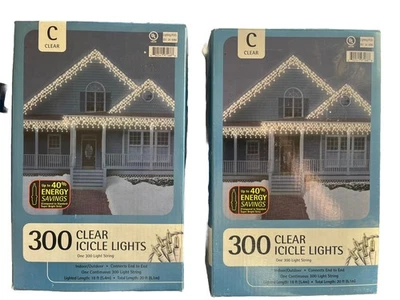 Holiday Time - 2-300 Light String Boxes ClearWhite Icicle Lights White Wire NEW! - Image 1 of 4
