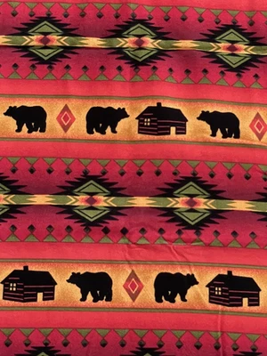 Timeless Treasures Pattern # North-CF5845 Bears Cabins Flannel 27 Inches x 42 In - Image 1 of 4