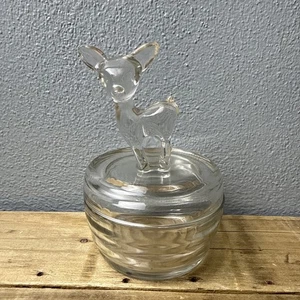 Vintage Jeanette Cervo Vetro Trasparente Polvere/Piatto Caramelle Natale Inverno - Foto 1 di 8