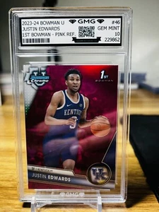 2023-24 Bowman U Justin Edwards 1st Pink Refractor GMG Graded 10 Gem Mint 💎 RC - Picture 1 of 1