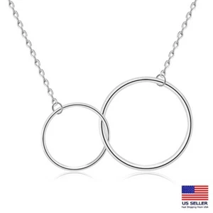 Mode Damen 925 Sterlingsilber Halskette einfach doppelt kreisförmig Kreuz Retro 2003 - Bild 1 von 4