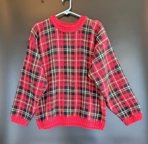 Suéter Pullover Cuello Redondo Tejido Jacquard Rojo a Cuadros Northern Reflections De Colección  - Imagen 1 de 6