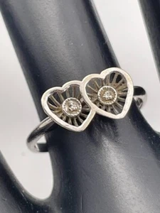 VINTAGE JTC 14K WHITE GOLD TOI ET MOI (YOU & ME) DIAMOND HEARTS RING SIZE 6 1279 - Picture 1 of 8