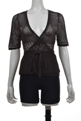 Suéter Context Mujer Talla M Marrón Suelto Tejido Envolvente Manga Corta Lino Top Foto 1 de 4