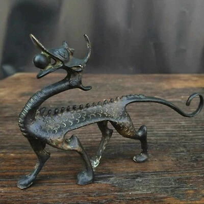 Estatua de bronce china tallada a mano diseño dragón bolígrafo soporte estatuillas 6,10 pulgadas Foto 1 de 4