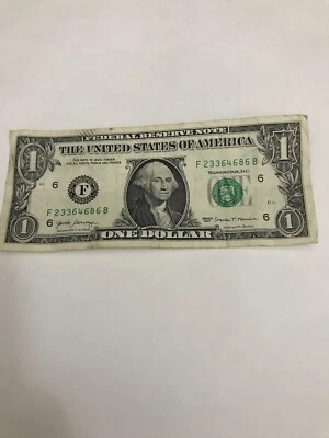 2017 1 Dollar Bill With Fancy Serial Number CIRCULATED - Изображение 1 из 4