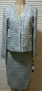 ¡NUEVO! TAHARI ASL Shirley Blanco / Azul Tweed Metálico 2PC Falda Traje 10 - Imagen 1 de 9