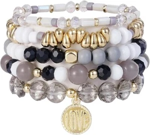 Boho Beaded Stretch Bracelets For Women Stackable Crystal Gold Beaded Bracelets - Picture 1 of 12