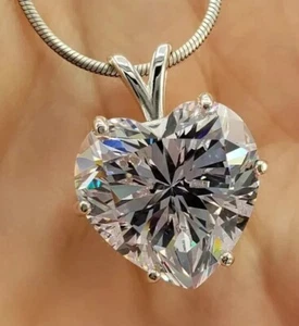 15 KT Bianco Trattato Diamante Ciondolo Forma Cuore Certificato! Regalo Per - Foto 1 di 5